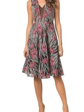 Dress the Population gorgeous Midi Dress with Floral Embroidery